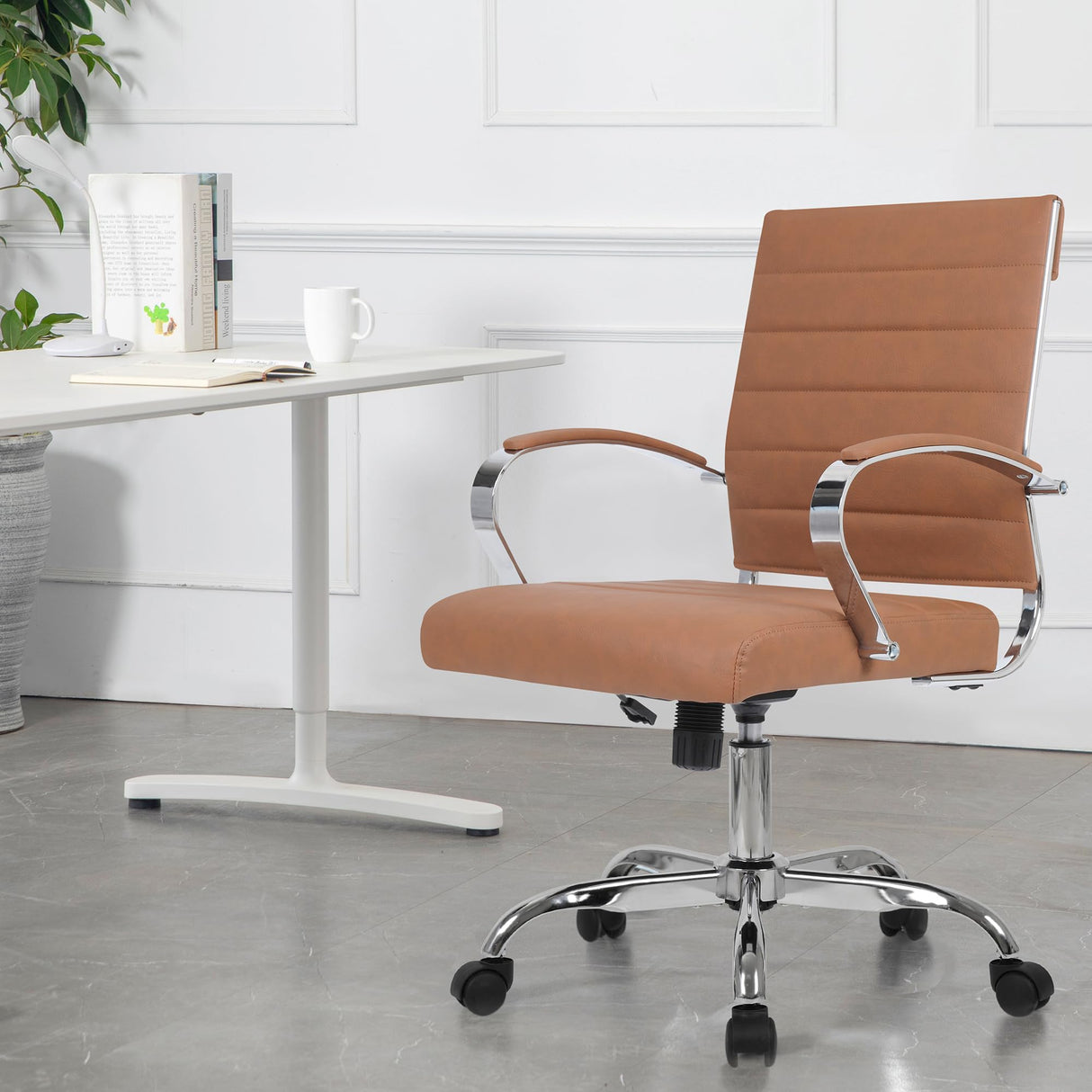 Mid Back Office Chair - PU Leather Executive Desk Chair with Wheels