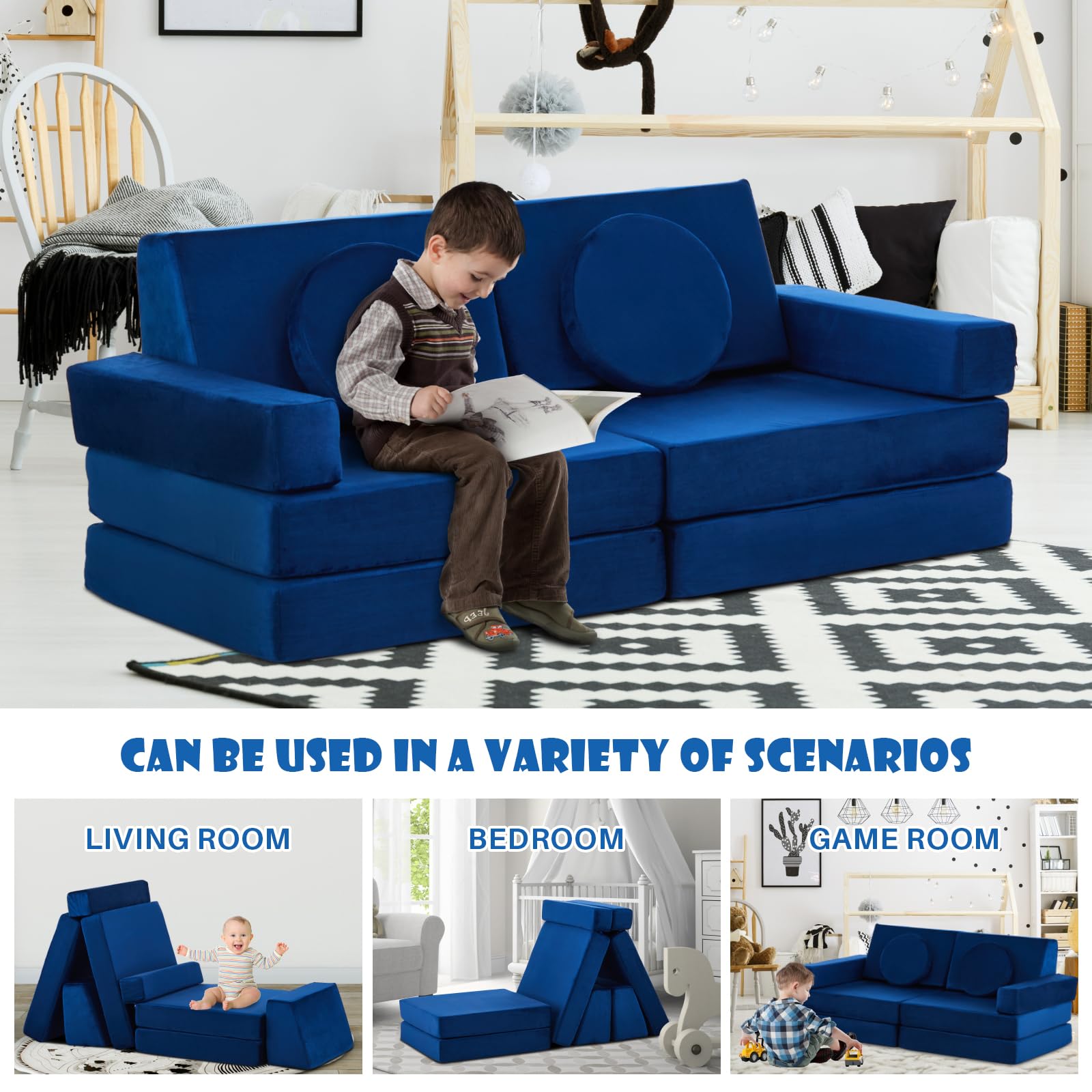 Kids Couch 10pcs Modular Kids Play Couch Set, Kids Couch Building Fort
