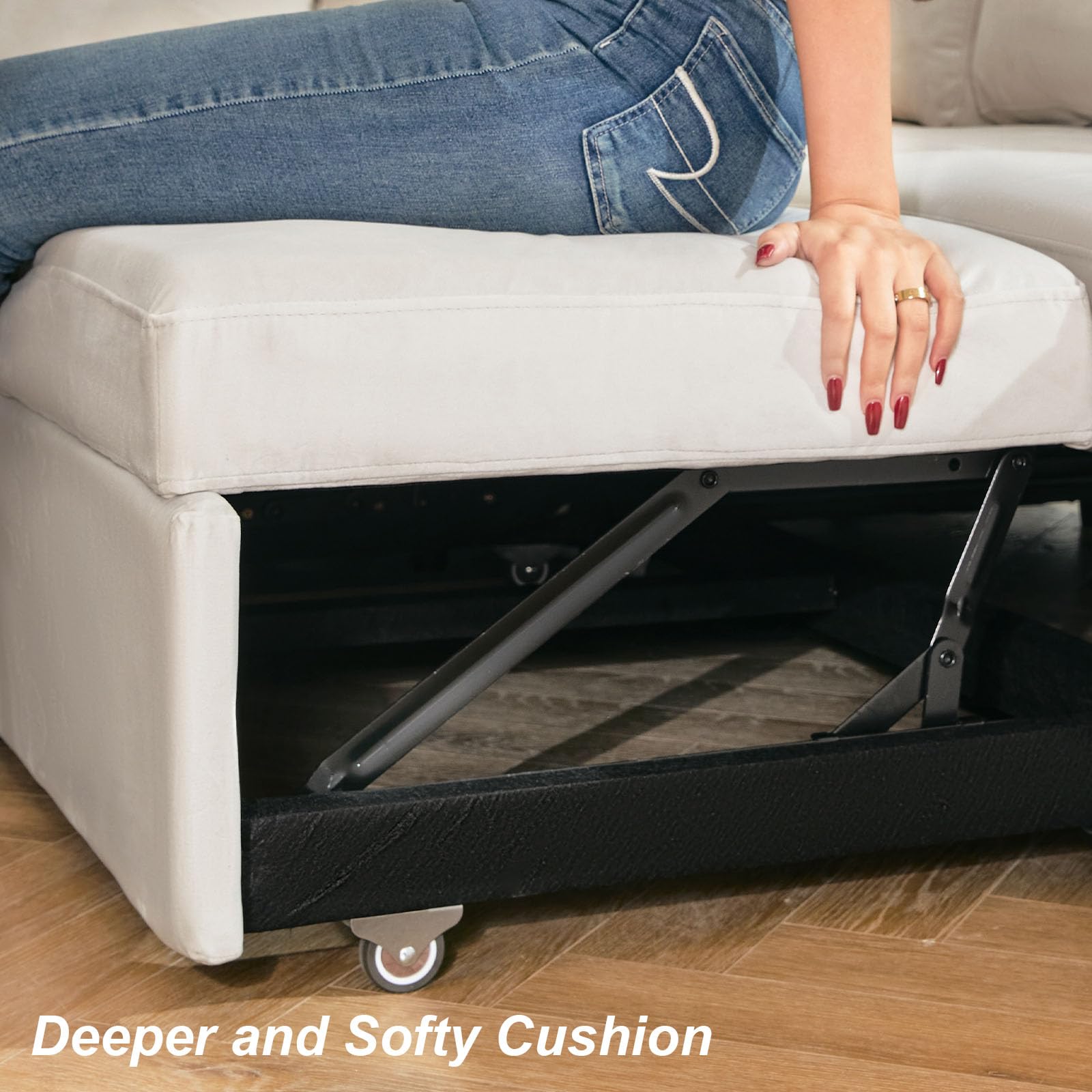 Modular Sectional Sleeper Sofa with Pull Out Couch Bed Velvet Fabric Loveseat Sleeper