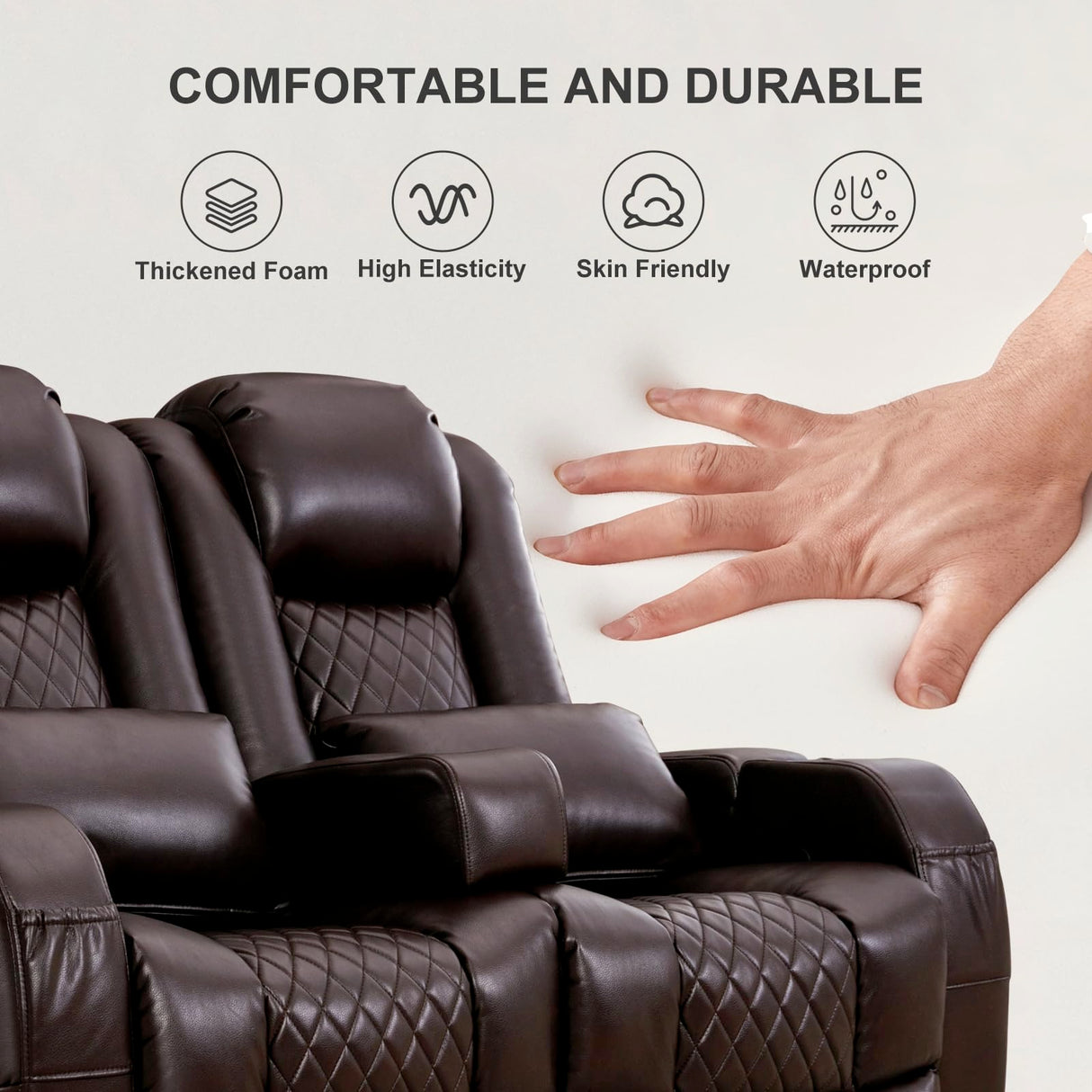 57" RV Loveseat Recliner, Double Recliner Furniture with 3 Arms and 2 Pillows, Wall Hugger