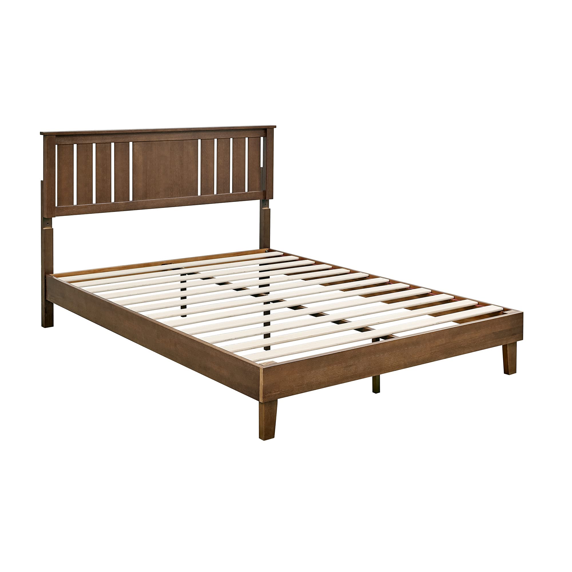 MUSEHOMEINC Queen Size Solid Wood Platform Bed,Mid-Century Modern Bed Frame with Adjustable Height Headboard,Wooden Slat Support,No Box Spring Needed, Easy Assembly (King)