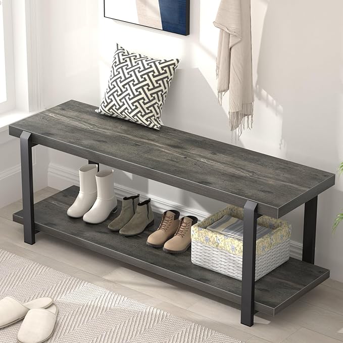 Entryway Bench, Industrial Shoe Storage Bench