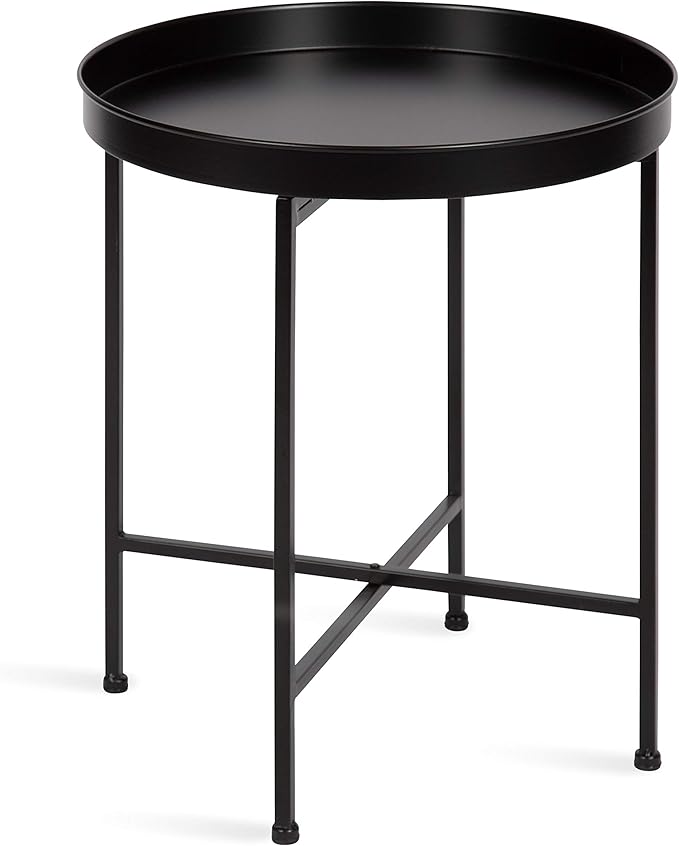 Celia Metal Foldable Round Accent Table, 18.25" x 18.25" x 22", Navy Surface