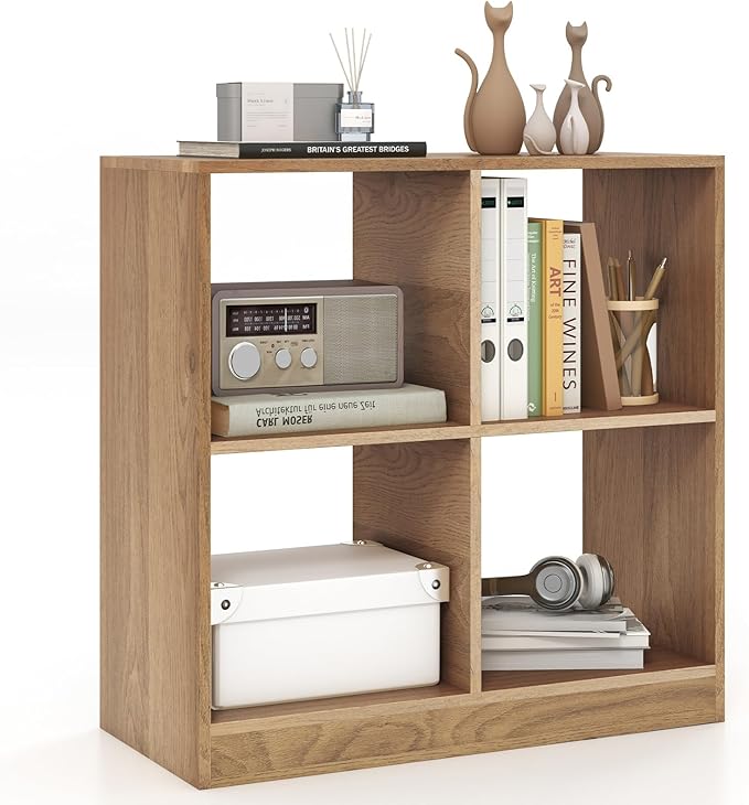 4-Cube Bookcase, Freestanding Open Bookshelf, 2 Anti-Tipping Kits, Modern Cube Storage Wooden Display Shelf for Living Room Kids Room, Easy Assembly (Black, 29 x 13 x 29 Inch)