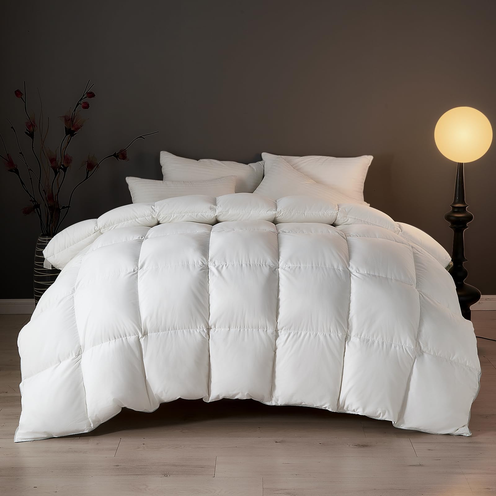 DWR Superior Luxury Feather Down Comforter King Size, Ultra-Soft Cotton-Blend Fabric, 900 FP All Season Medium Warmth Bed Duvet Insert(106"x90", White)