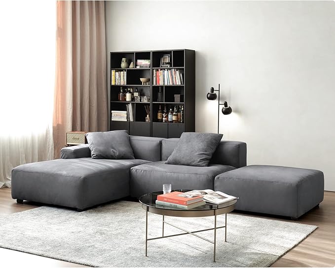 Luxury Modern Modular L-Shape Sectional Sofa Set, 3 Seat Upholstered Couch