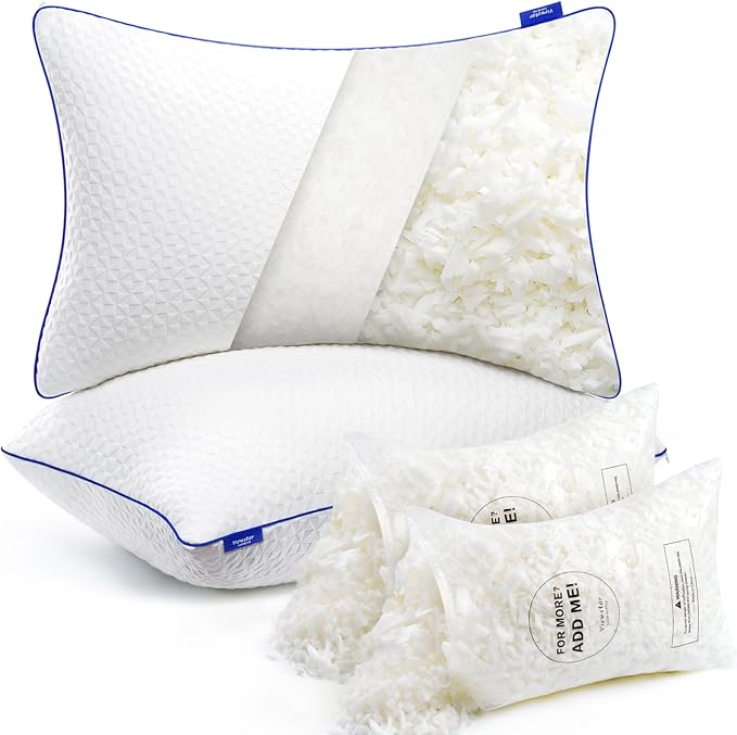 Foam Pillows Queen Size Set of 2, Adjustable Firm Pillows