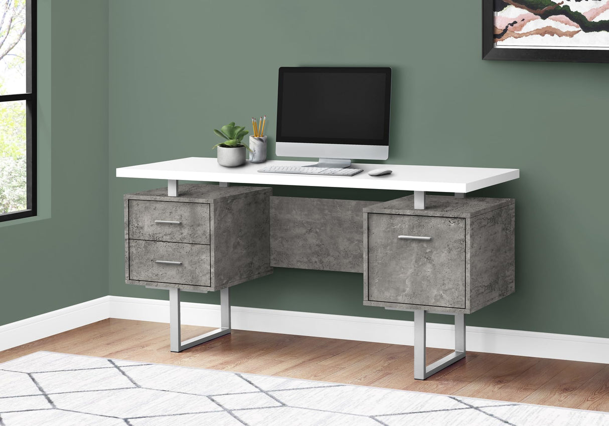 60" Computer Desk - White & Grey, Storage Drawers, Reversible, Laptop Work Station