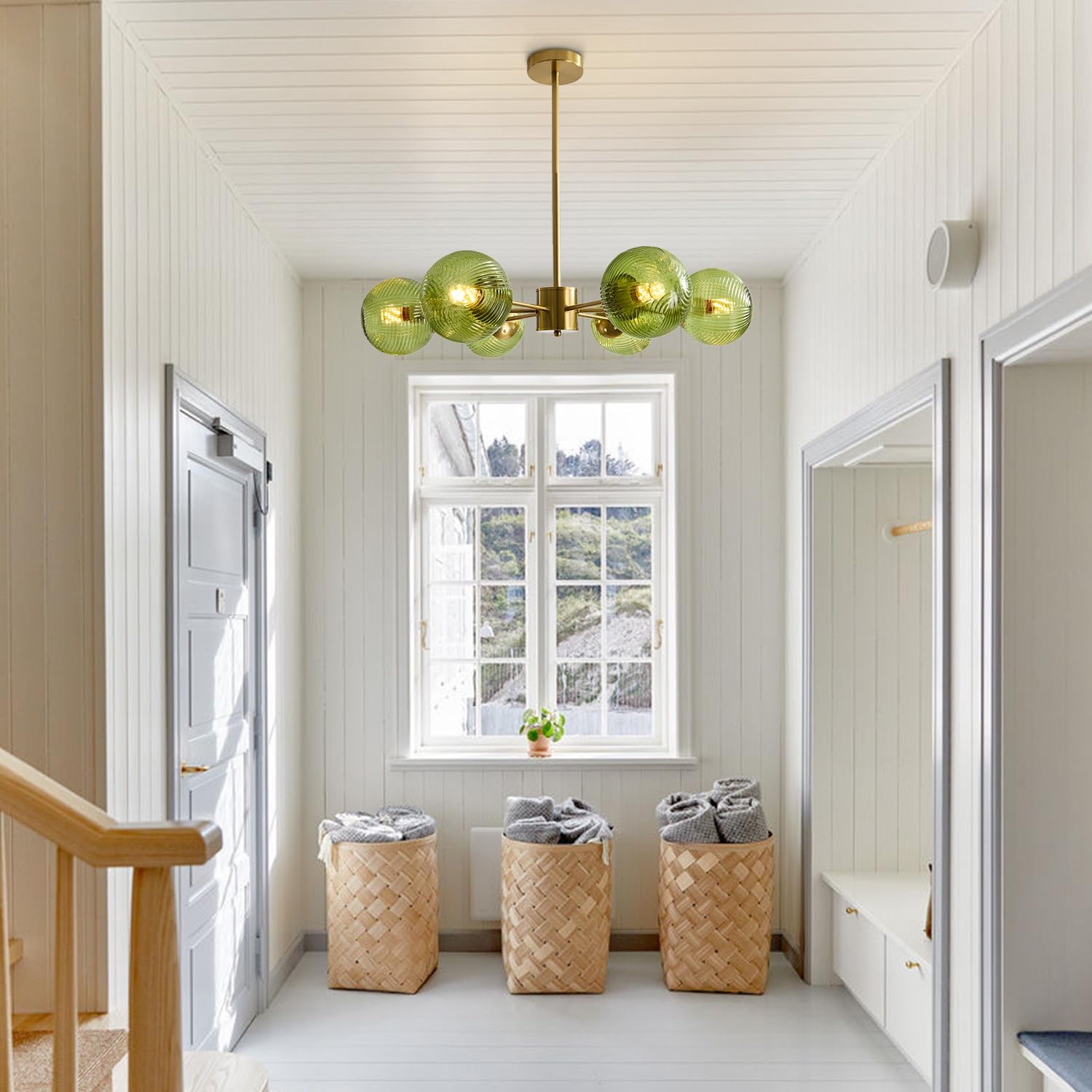 Glass Ball Pendant Light Mid Century Modern Gold 6-Lights Globe Sputnik Chandelier