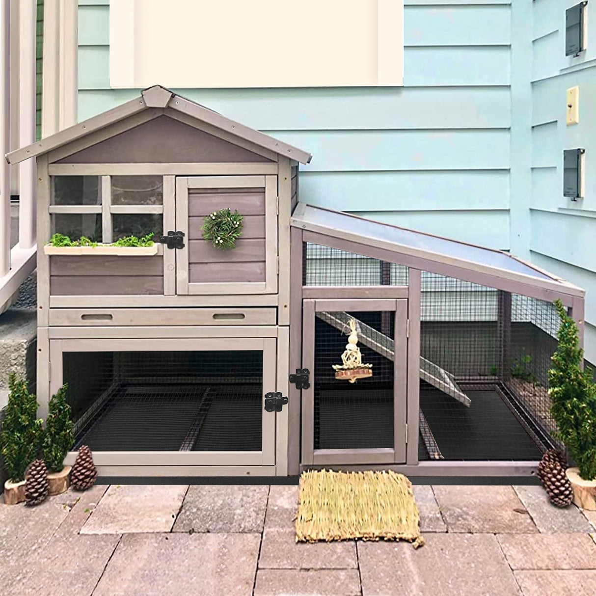 Rabbit Hutch for Outdoor Indoor Use, Bunny Cage with PVC Layer