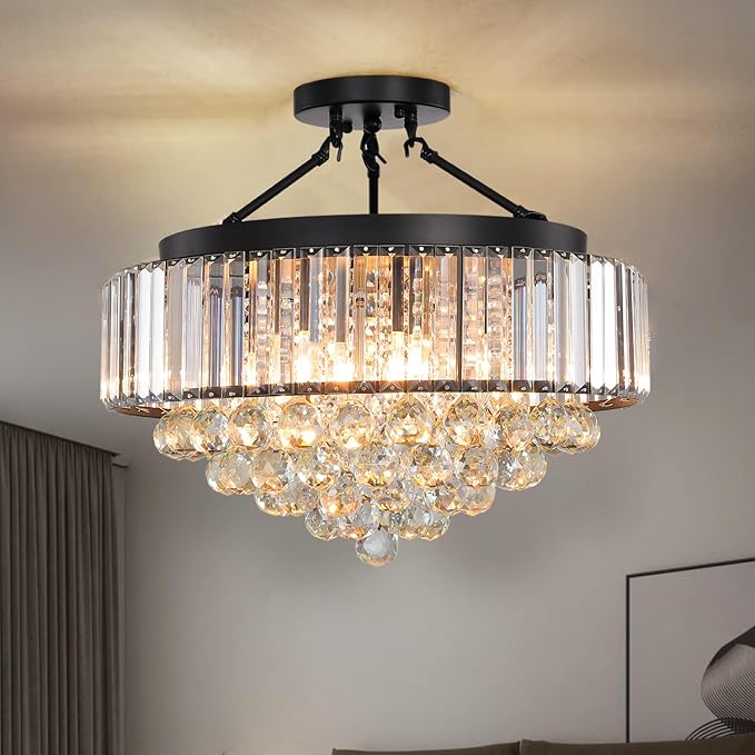 Farmhouse Crytal Chandeliers Dining Room Pendant Light Fixture Black Chandelier