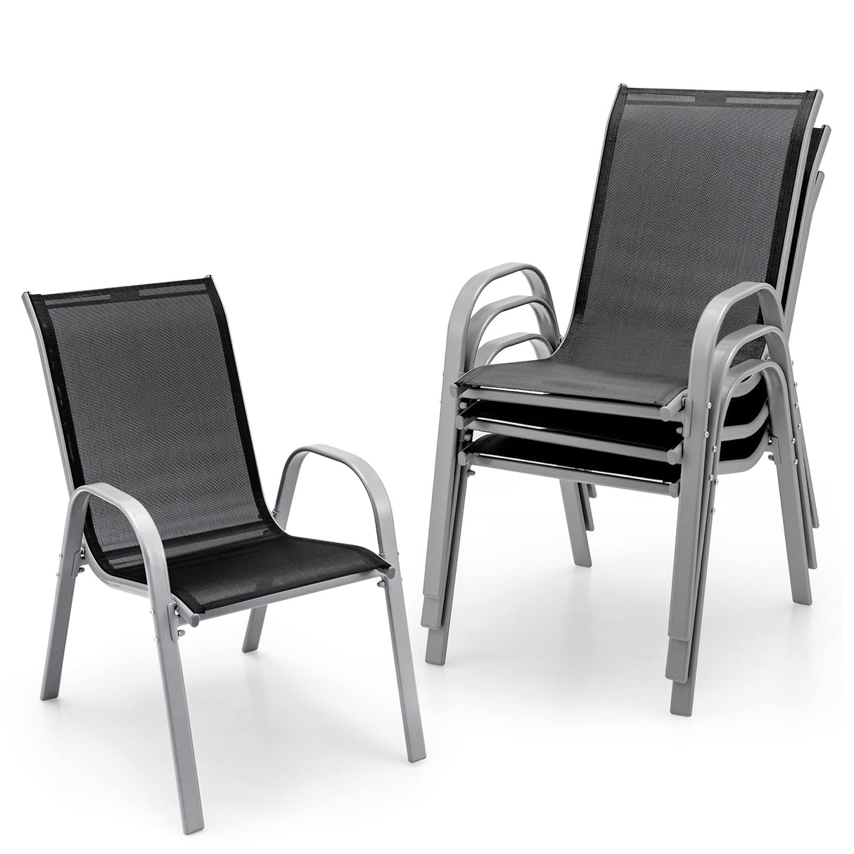 Set of 4 Patio Chairs, Stackable Outdoor Dining Chairs, 330 LBS Capacity