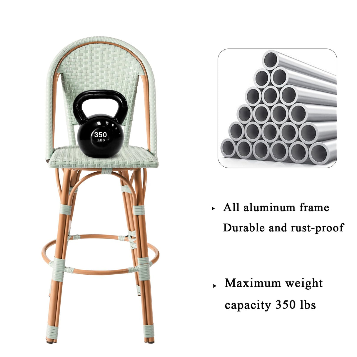 Outdoor Bar Stools Set of 2 30 Inch Bar Height Rattan Patio Barstools with Back