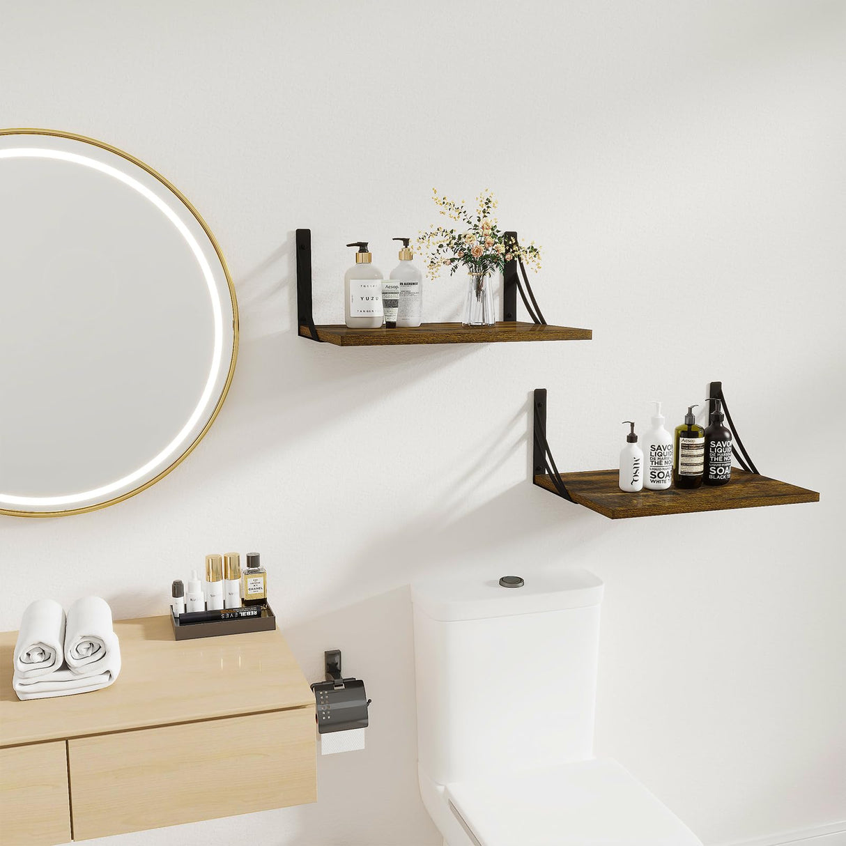 Deep Floating Shelves, 12 Inch Deep Floating Wall Shelves, Sturdy Engineered Wood Shelves