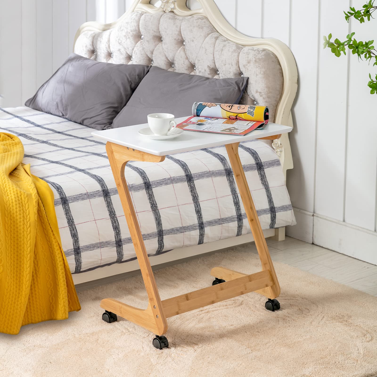 TV Tray Table with Wheels Sofa Side Table with Casters Couch Laptop Desk End Table Snack Tray