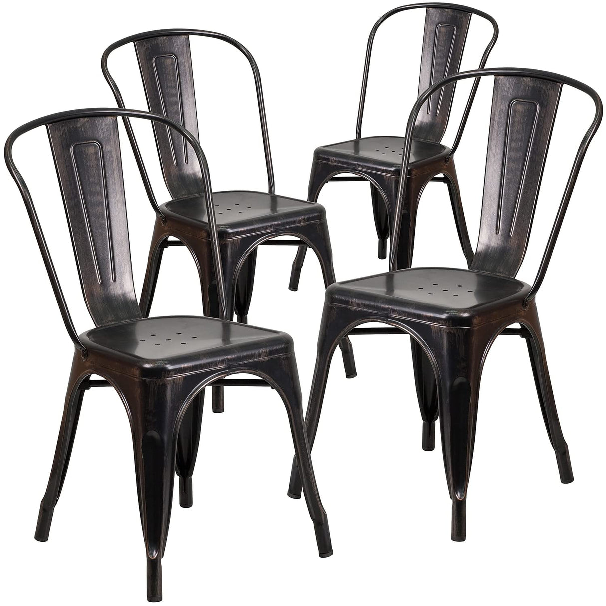 Luke Commercial Grade 4 Pack Black-Antique Gold Metal Indoor-Outdoor Stackable Chair