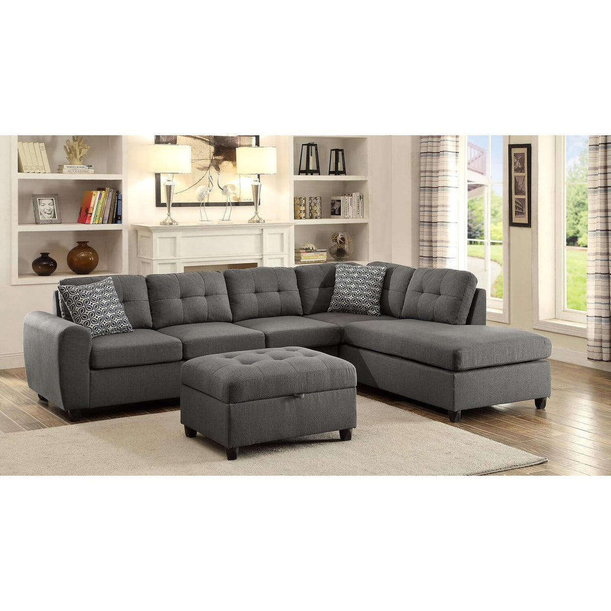 Living Room Sectional Sofa Grey 500413