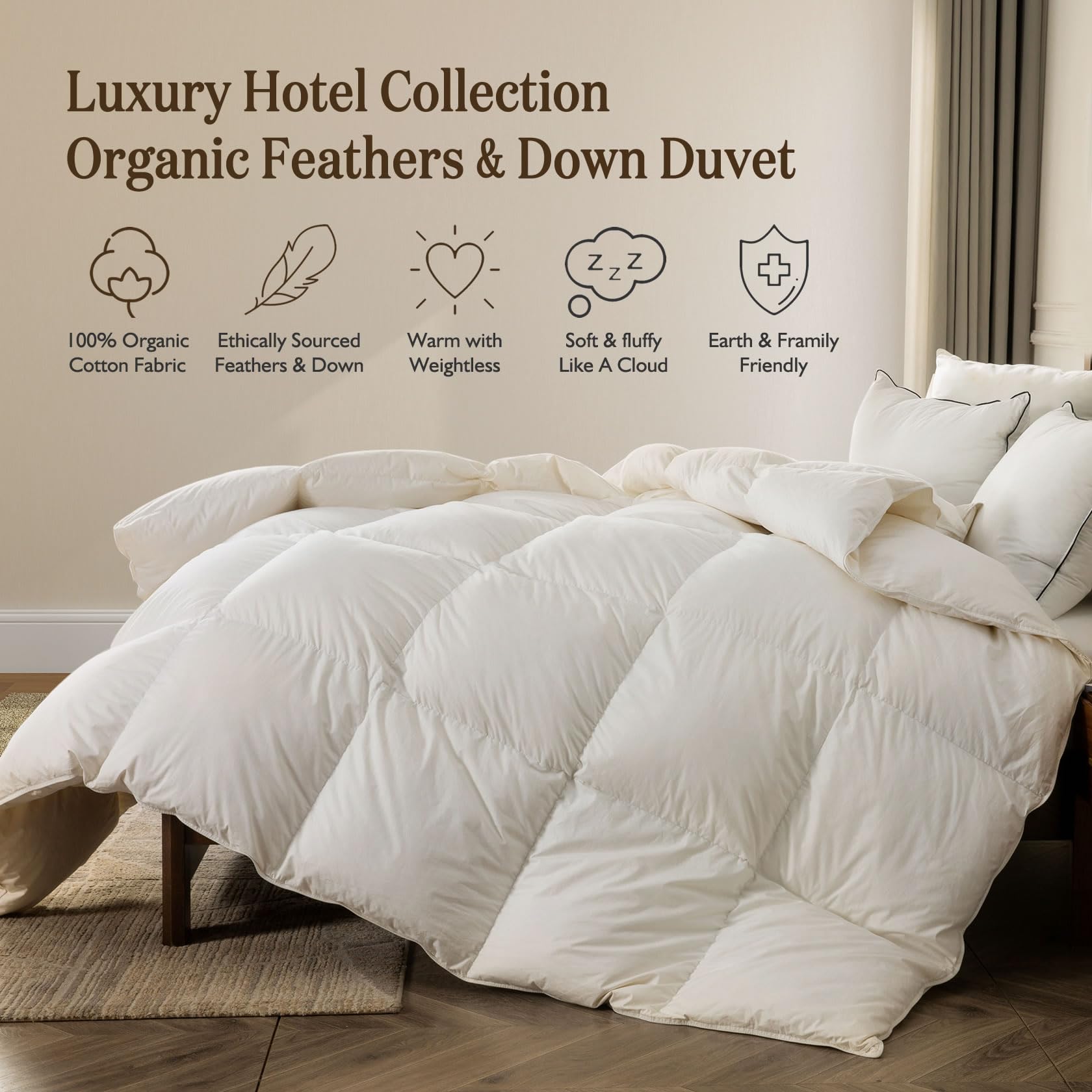 Organic Down Comforter King Size Fluffy Duvet Insert for All-Season | Hotel Luxury 100%