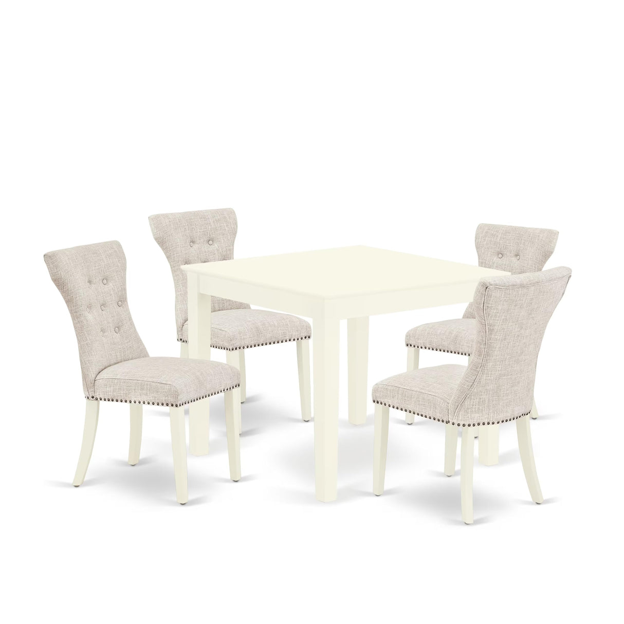 OXGA5-LWH-35 5 Piece Dining Table Set for 4 Includes a Square Kitchen Table and 4 Doeskin Linen Fabric