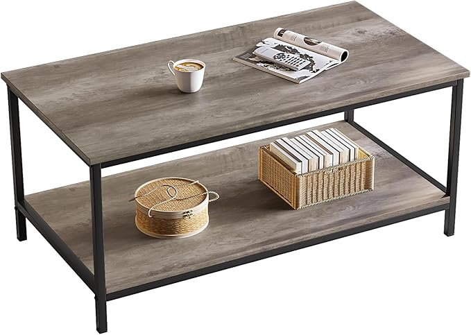 Coffee Table with Storage 2-Tier Industrial Center Table for Living Room