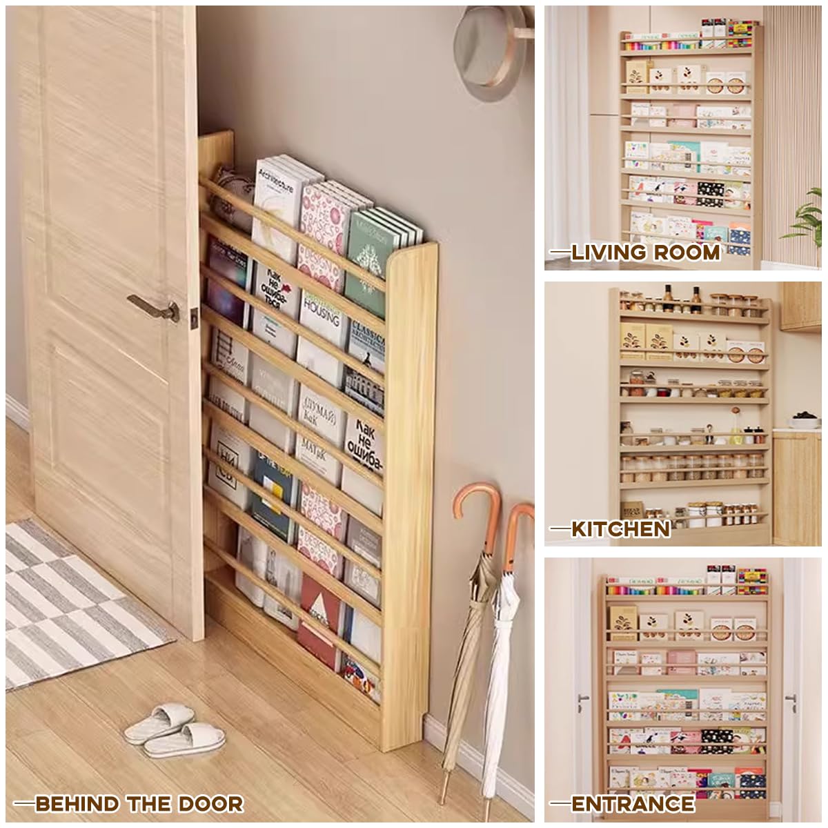 Bookshelf, Tall Narrow Book Shelf, Behind Door 3-6 Tier Wall Bookcase for Bedroom