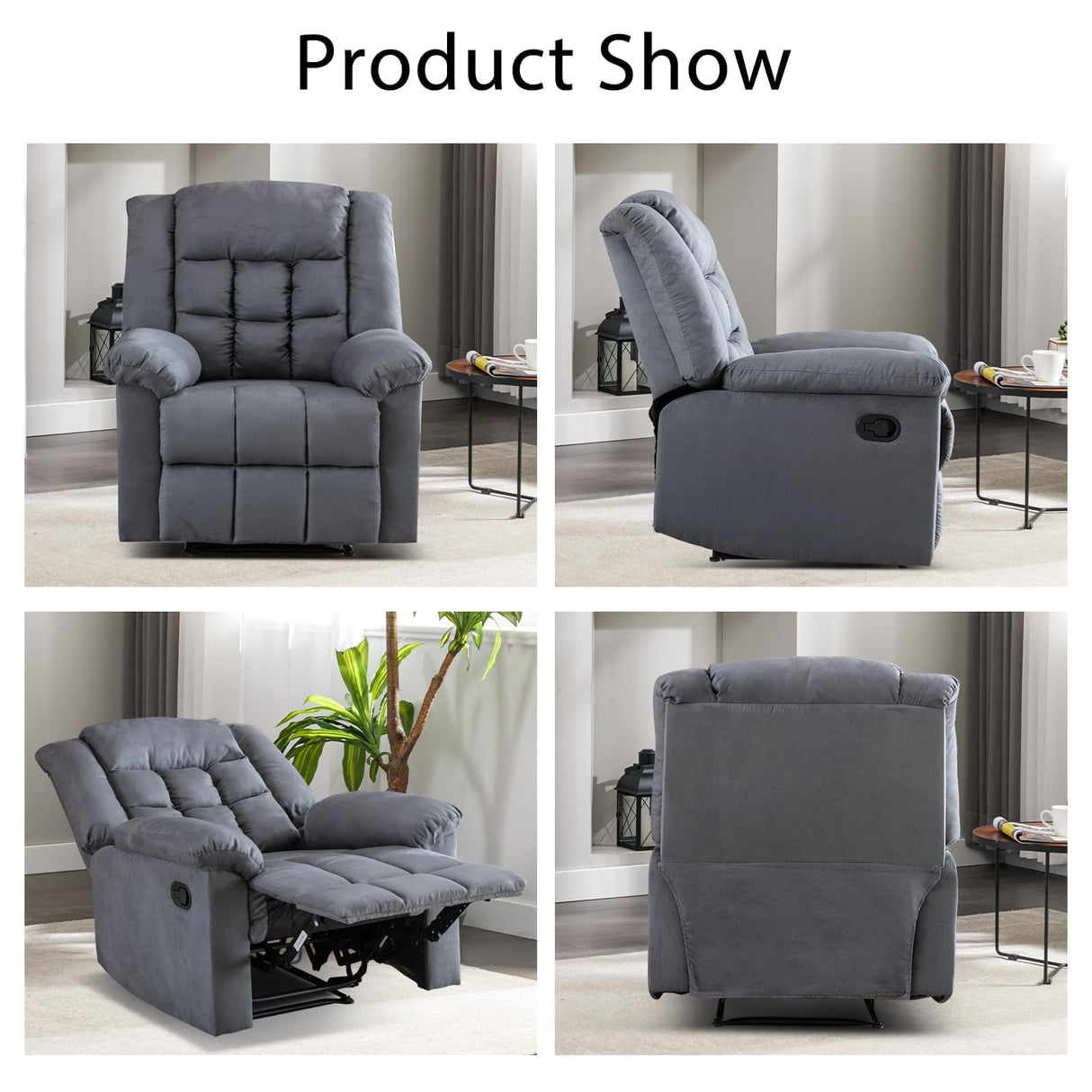 ComforTuff Duo Recliners – 2Pcs Manual Overstuffed Recliner Chairs with Padded Headrest