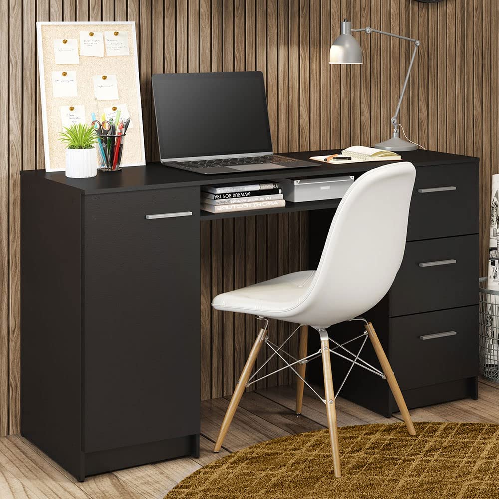Computer Desk with 3 Drawers, 1 Door and 1 Storage Shelf,
