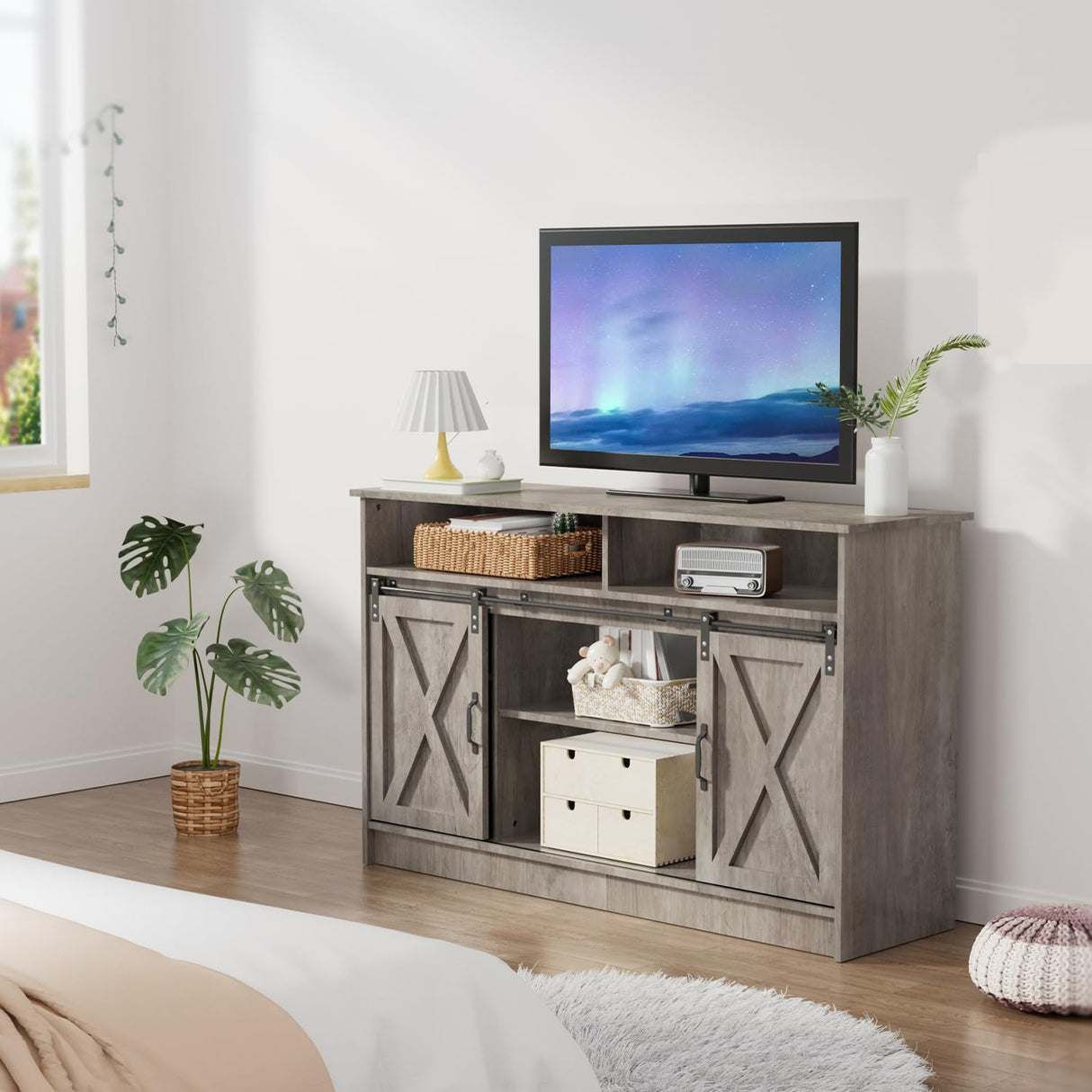 Farmhouse TV Stand for 65 Inch TV, TV Table and TV Console, TV Stands with Adjustable