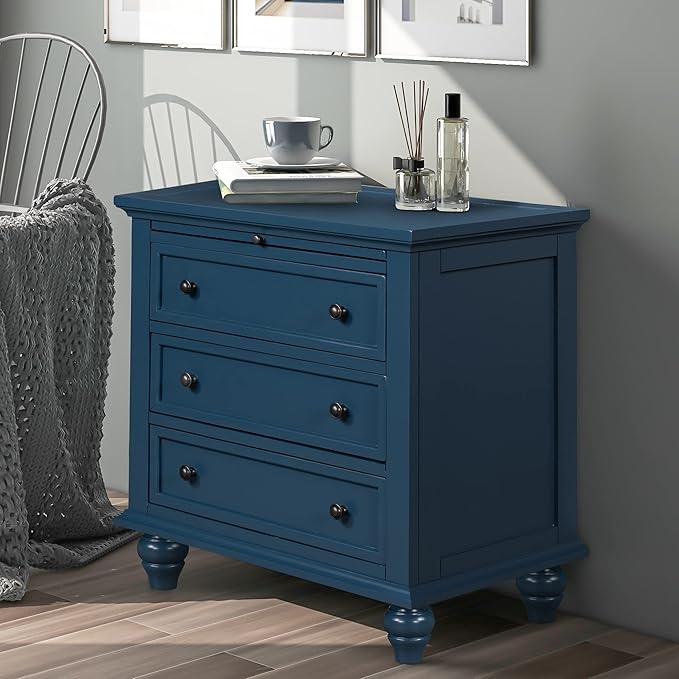 Nightstand with Storage, Wood Bedside End Table with 3 Drawers & Pull Out Tray