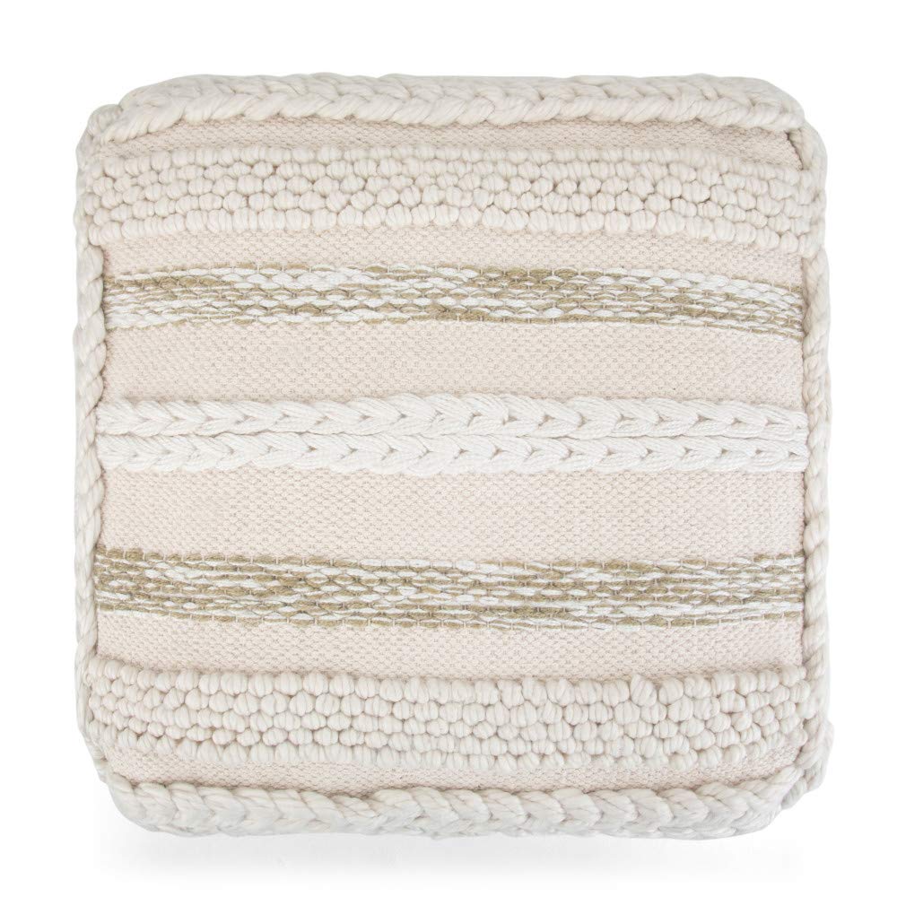 ommer Boho Square Pouf in Natural Handloom Woven Pattern for the Living Room,