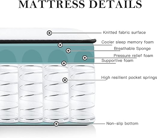 Full Mattress, 10 Inch Bamboo Charcoal Cooling Gel Foam Mattress