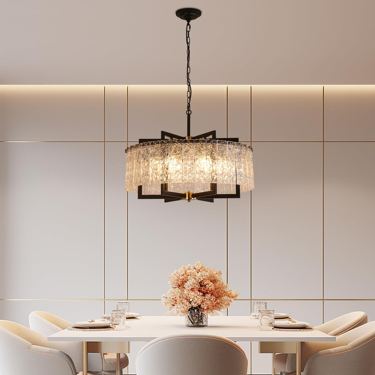 Modern Black Chandeliers,23.6" Crystal Glass Pendant Ceiling Light Fixtures