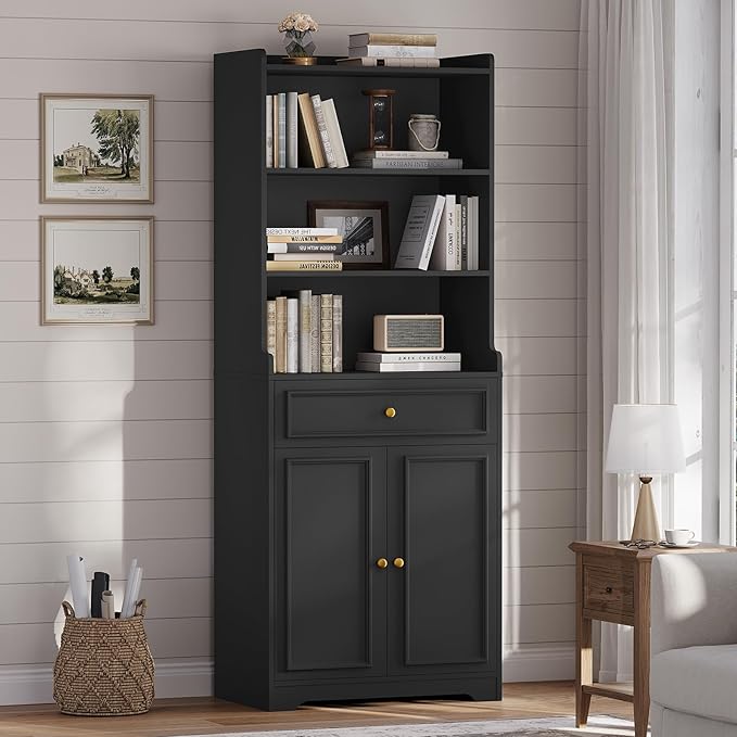 Bookshelves and Bookcase with Doors and Drawer, Shelves, 73 in Tall Bookshelf