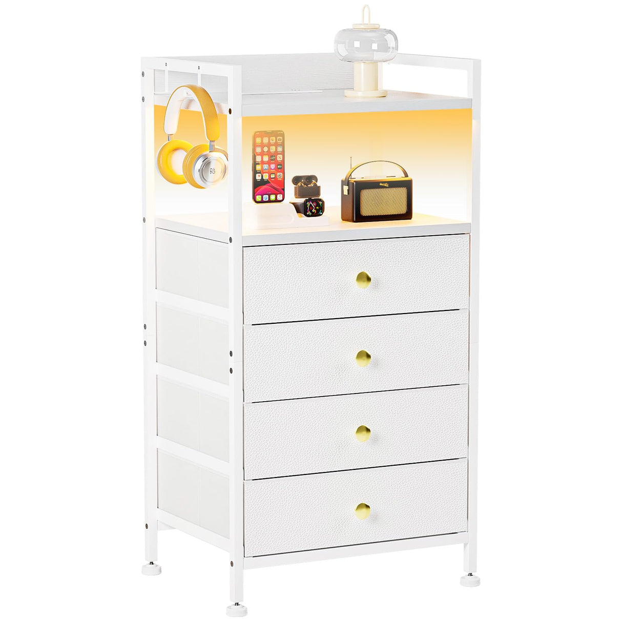 Tall Dresser with 4 Fabric Drawers, White Dresser