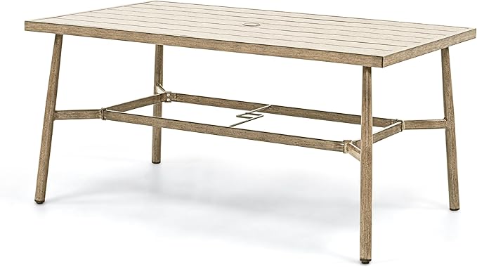 Large Rectangle Outdoor Dining Table for 8 with Umbrella Hole