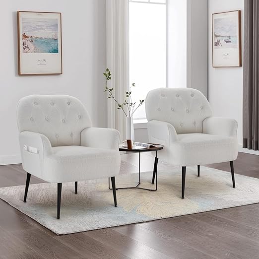Accent Chair for Living Room, Button Velent Armchair, Single Sofa Chair with Arms