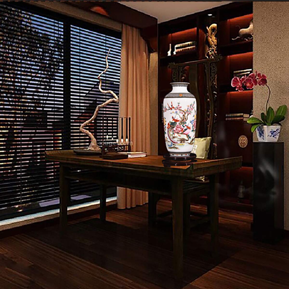 Classic Antique White Clay Ceramic Vases, from Jingdezhen Flower Bird Painting