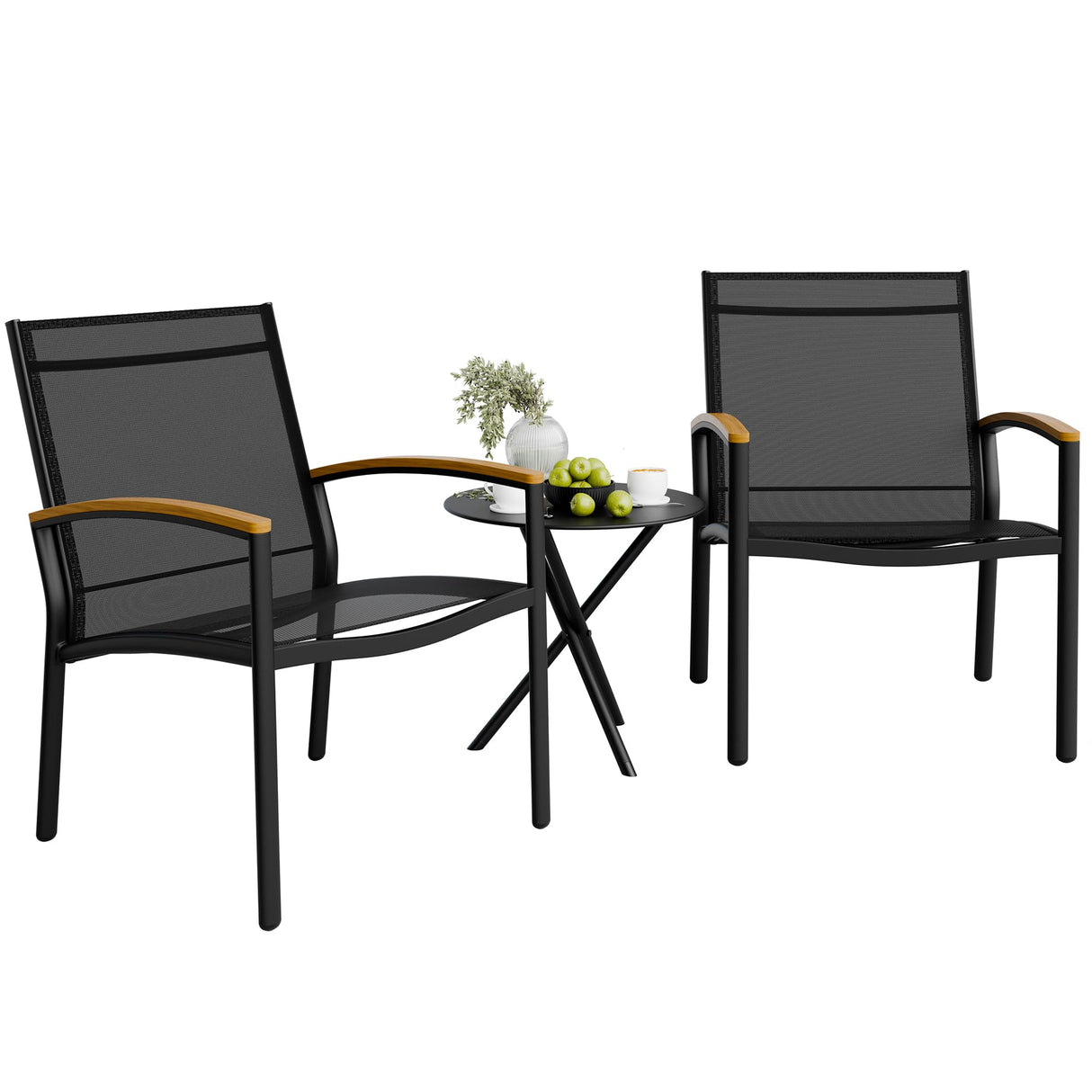 3 Pieces Patio Bistro Sets, Outdoor Textilene Fabric Conversation Bistro Set