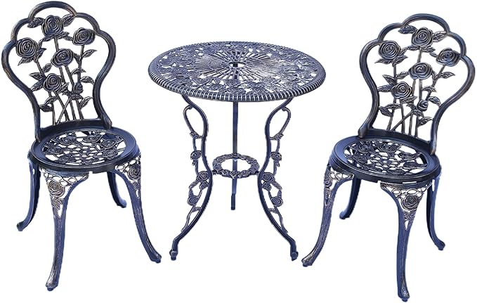 Outdoor Furniture Bistro Set with Rose Pattern 1 Table 2 Chairs for Garden Patio