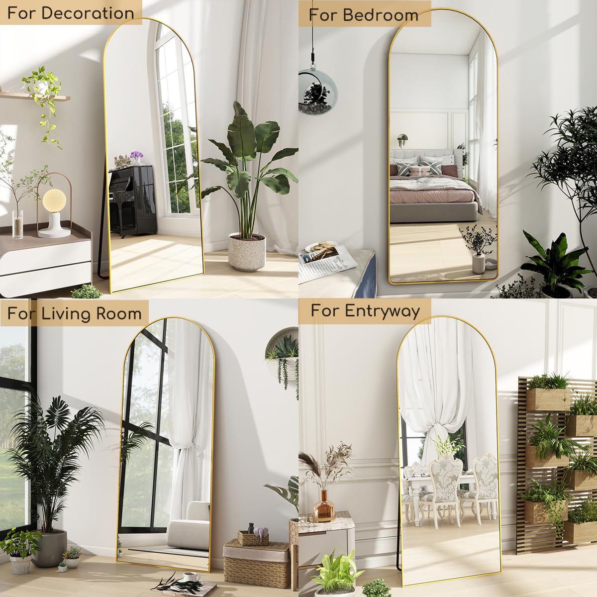 Arched Full Length Mirror, 64"x21" Free Standing Floor Mirror, Modern Full Body Mirror