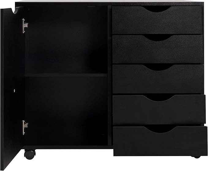 Amy 5 Drawer Chest, Wood Storage Dresser Cabinet with Wheels