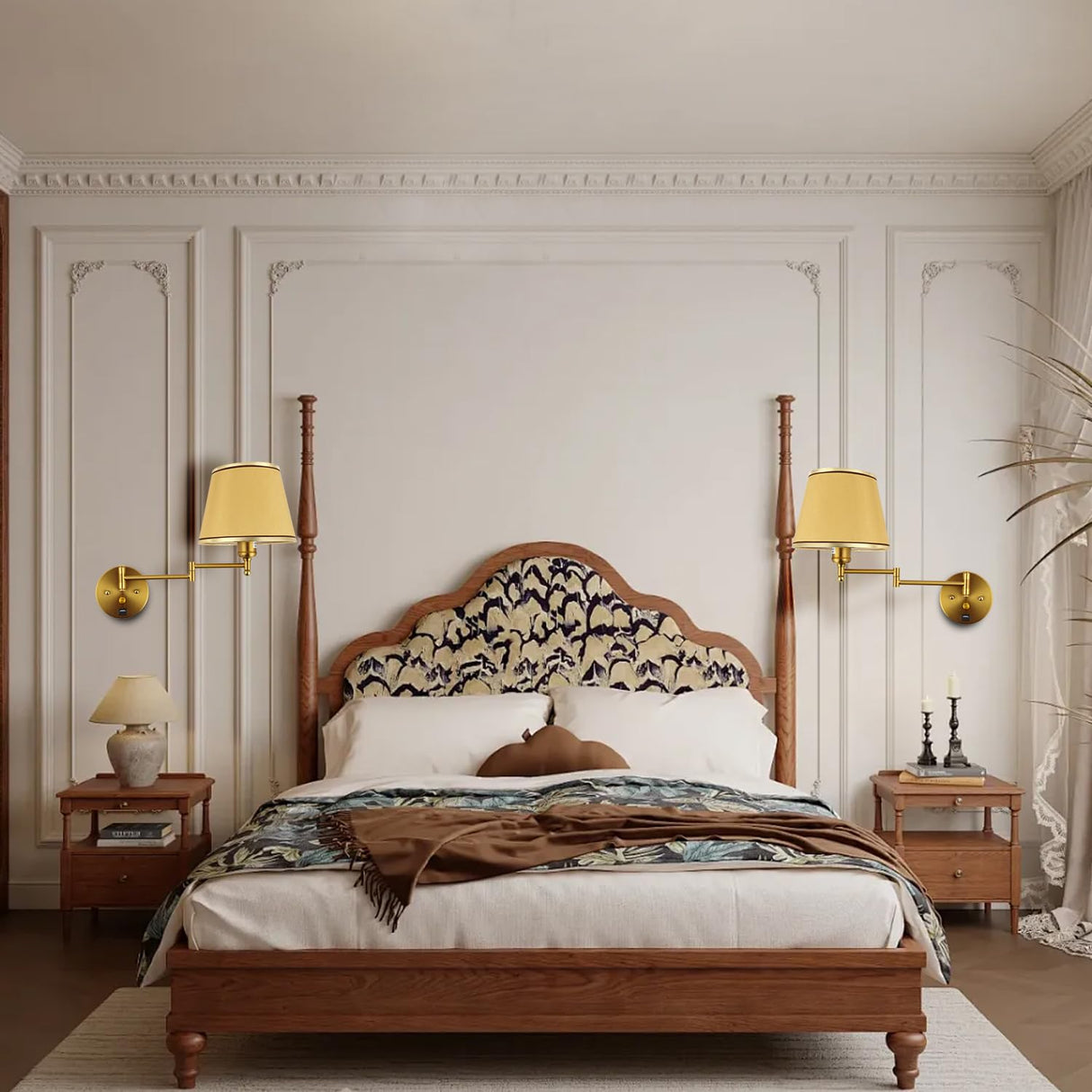 Plug-in Wall Sconce Swing Arm 1-Light Wall Mount Lamp with USB Charging Port Wall