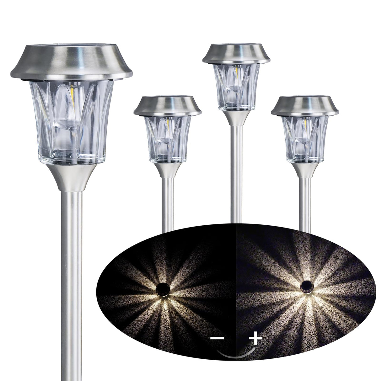 Solar Lights Outdoor Waterproof - Dimmable 12-25 LM Glass & Metal Solar Powered
