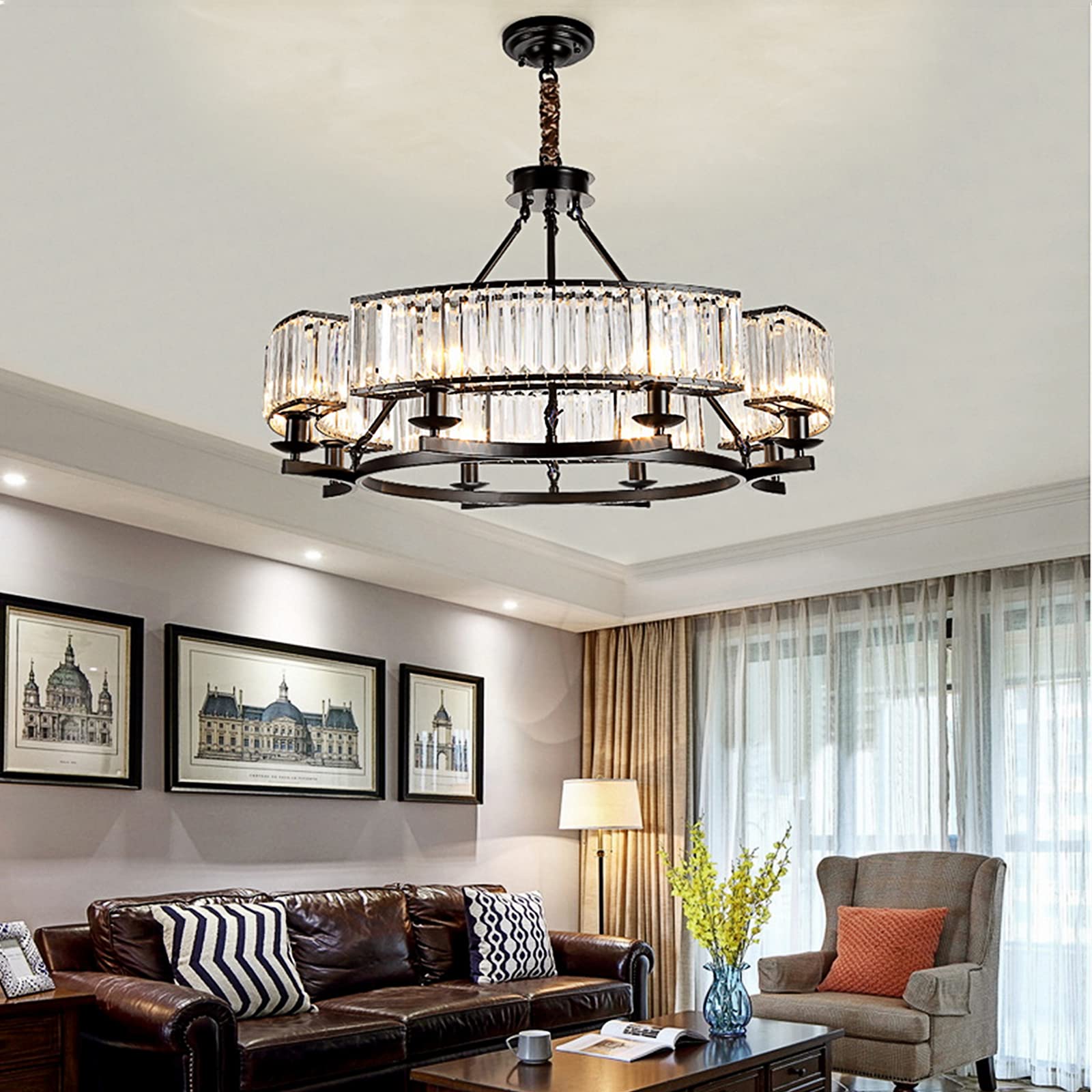 Farmhouse Crytal Chandeliers Dining Room Pendant Light Fixture Black Chandelier