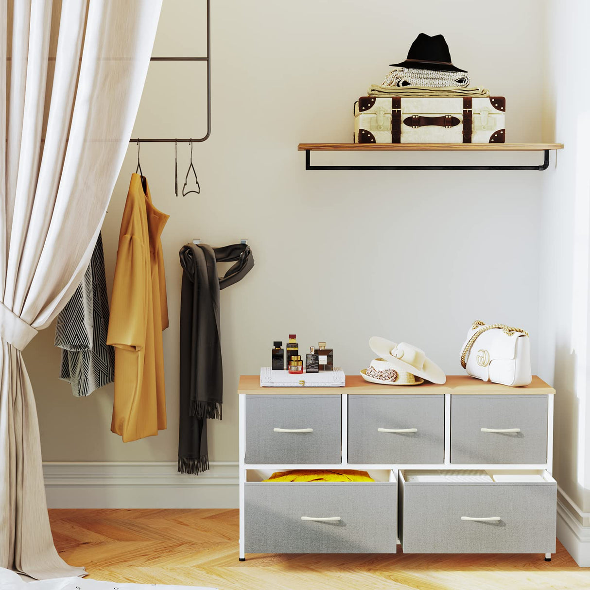 5 Drawer Dresser, Bedroom TV Stand with Storage Cabinet