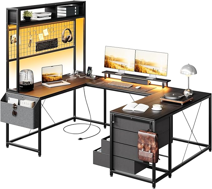 U Shaped Gaming Desk, 78.7" Desk with Shelves,Corner Desk
