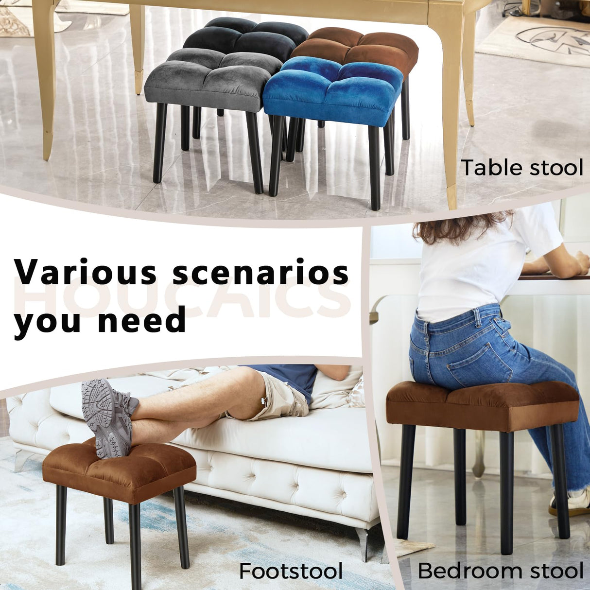Ottoman Stool, Square Makeup Stool with Wooden Legs, Small Ottoman Stool Chair