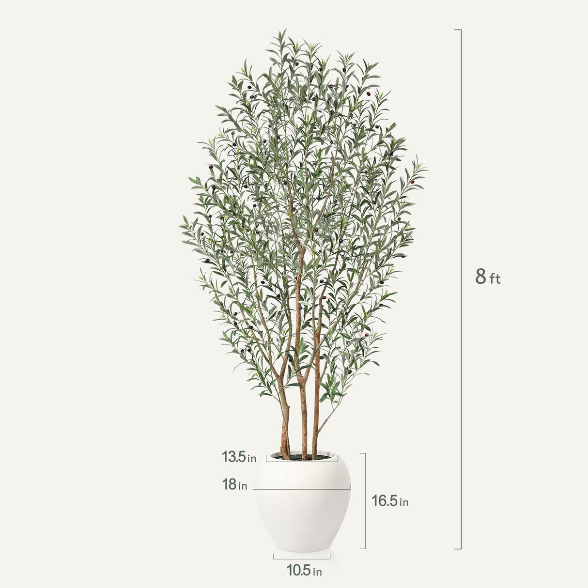 VeriNatural Artificial Olive Tree, 8FT Tall, Faux Olive Trees with Natural Wood Trunk & Lifelike Fruits, Indoor, White Tall Planter, Home Balcony Office Living Room Decor
