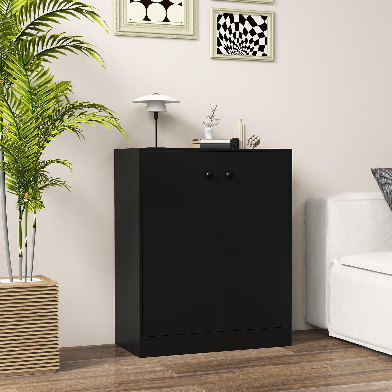 2-Door Storage Cabinet, Modern Floor Cabinet with 3-Tier Shelf