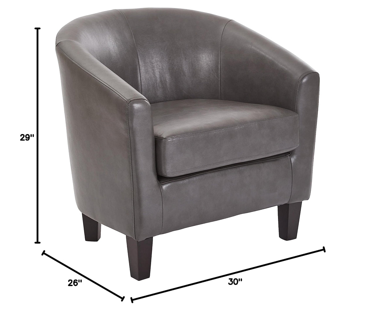 Tub Accent Chair with Dark Espresso Wood Legs, Pewter Faux Leather